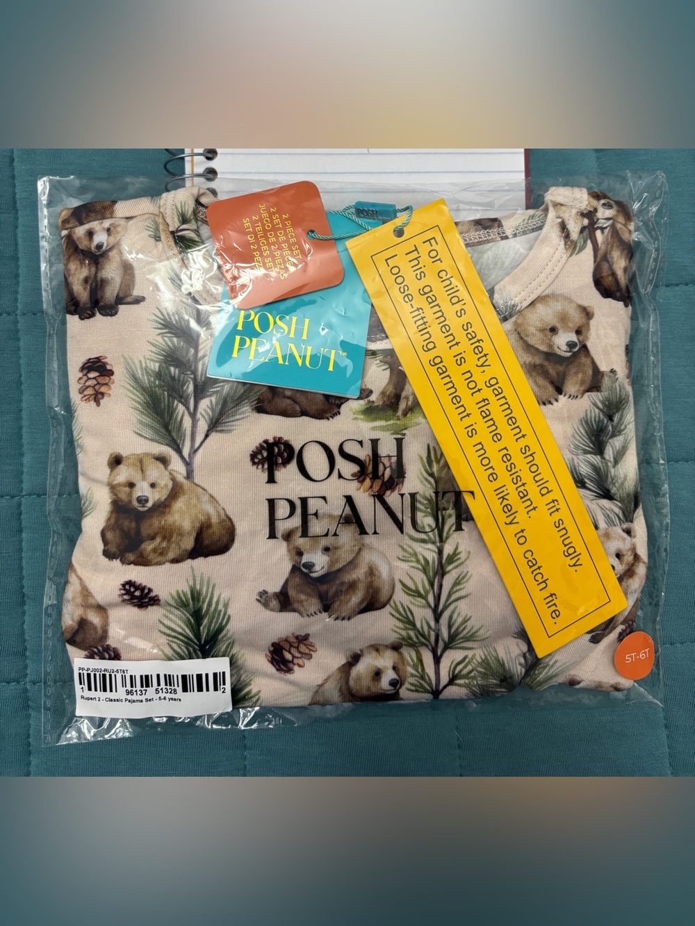 Posh Peanut Rupert Beige Bear Print Pajama set 5/6
